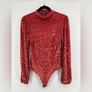 Lulus Rust Velvet Burnout Leopard Print Bodysuit Modern Fierce Sexy Size M